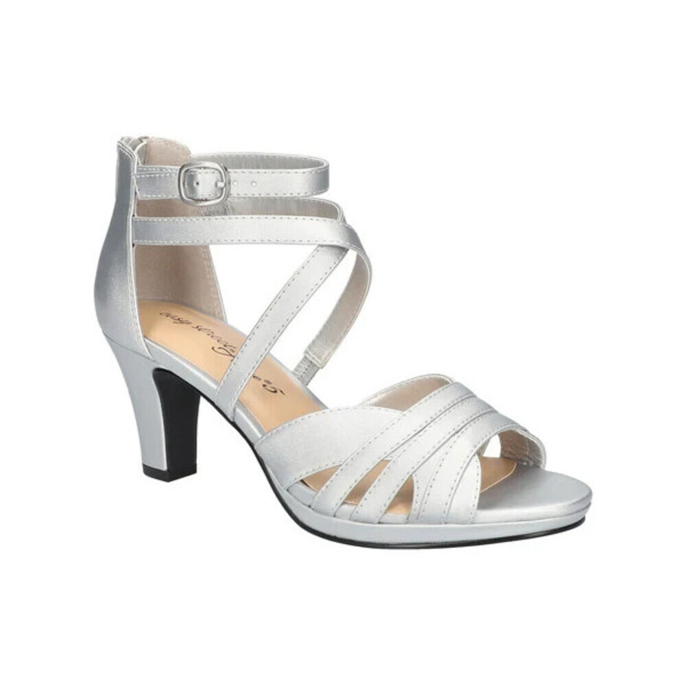 Easy Street Crissa Sandals Women's US 9.5 Silver Block Heel Ankle Straps LION852